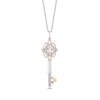 Thumbnail Image 1 of Enchanted Disney Aurora Oval Morganite and 1/10 CT. T.W. Diamond Key Pendant in Sterling Silver and 10K Rose Gold - 19"