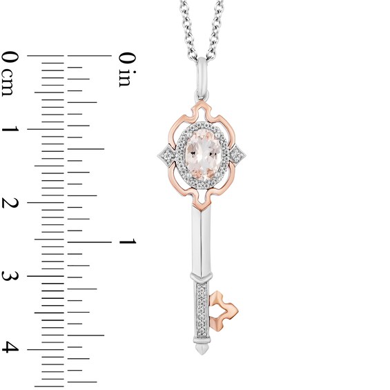 Enchanted Disney Aurora Oval Morganite and 1/10 CT. T.w. Diamond Key Pendant in Sterling Silver and 10K Rose Gold - 19"