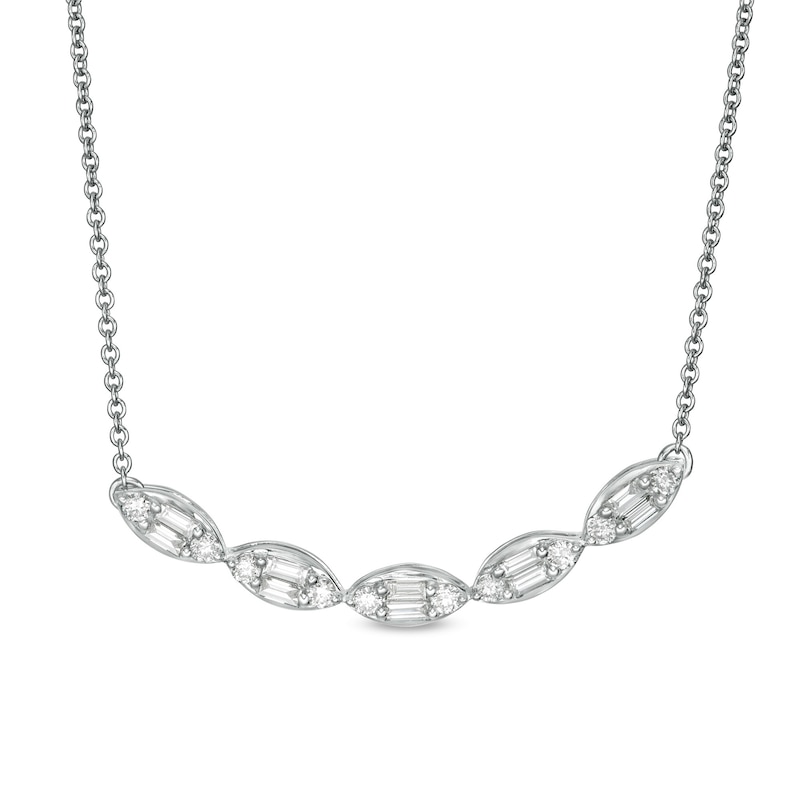 Main Image 1 of 1/3 CT. T.W. Composite Marquise Diamond Five Stone Necklace in 10K White Gold