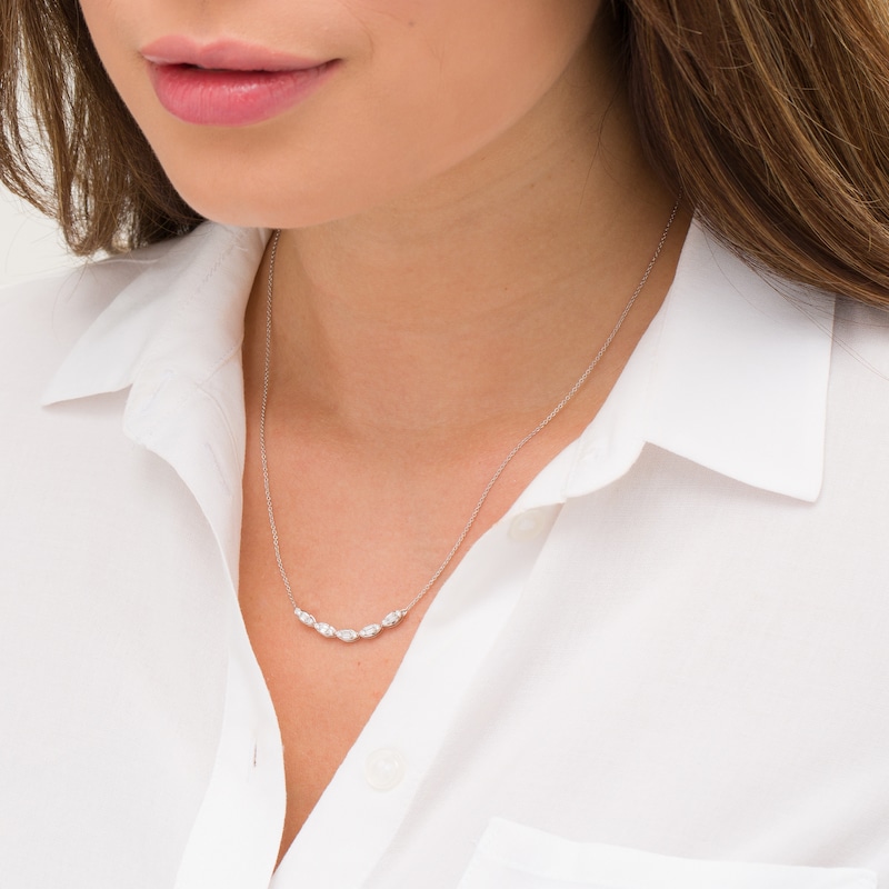 Main Image 2 of 1/3 CT. T.W. Composite Marquise Diamond Five Stone Necklace in 10K White Gold