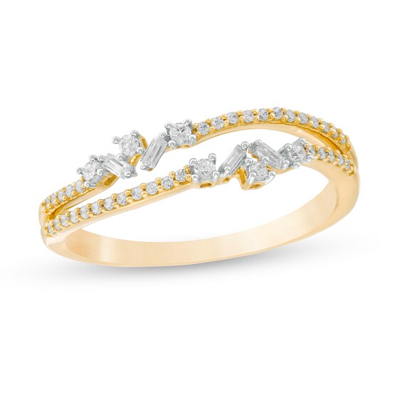 1/4 CT. T.W. Diamond Double Row Split Shank Ring in 10K Gold 1/4 CT. T.W. Diamond Double Row Split Shank Ring in 10K Gold