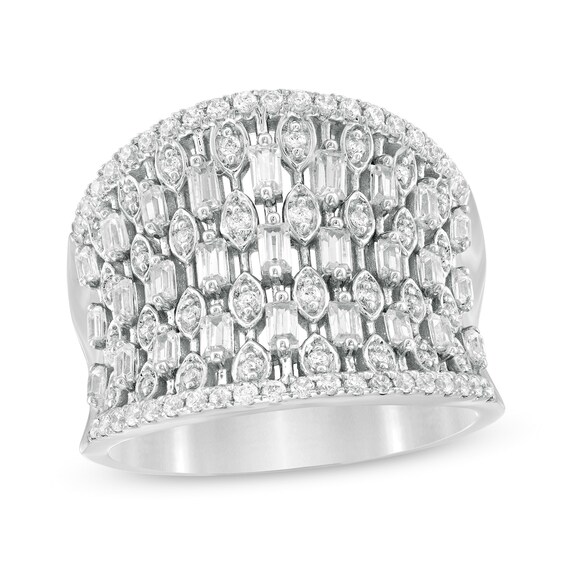 3/4 CT. T.W. Baguette and Round Diamond Multi-Row Concave Dome Ring in 10K White Gold 3/4 CT. T.W. Baguette and Round Diamond Multi-Row Concave Dome Ring in 10K White Gold