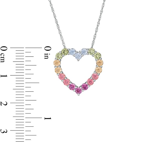 Simulated Light Multi-Color Sapphire Heart Outline Pendant in Sterling Silver