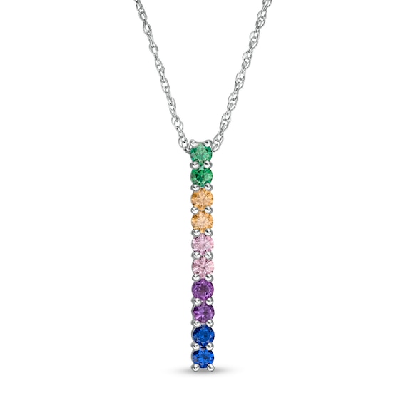 Simulated Multi-Color Sapphire Duos Linear Bar Pendant in Sterling Silver Simulated Multi-Color Sapphire Duos Linear Bar Pendant in Sterling Silver