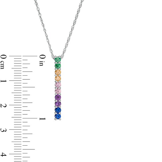 Simulated Multi-Color Sapphire Duos Linear Bar Pendant in Sterling Silver Simulated Multi-Color Sapphire Duos Linear Bar Pendant in Sterling Silver
