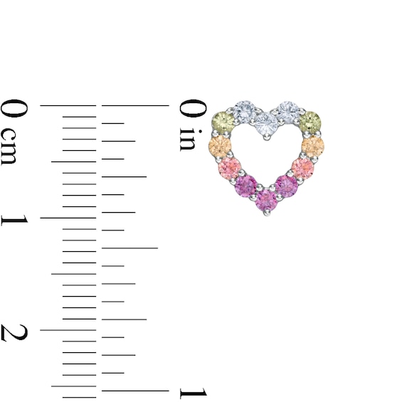Simulated Light Multi-Color Sapphire Heart Outline Stud Earrings in Sterling Silver