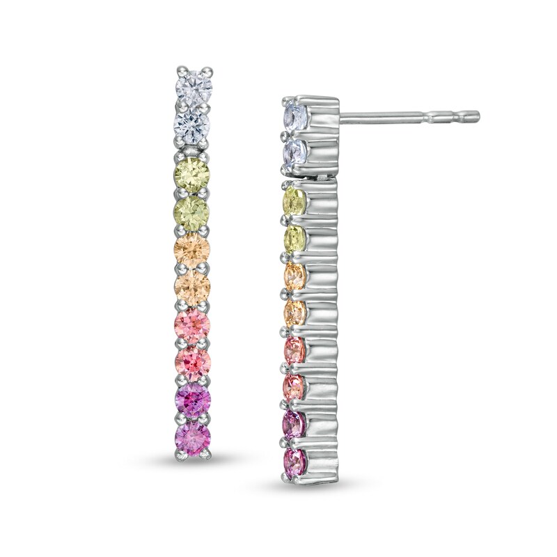 Main Image 1 of Simulated Light Multi-Color Sapphire Duos Linear Bar Drop Earrings in Sterling Silver