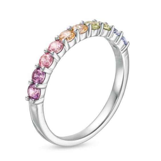 Simulated Light Multi-Color Sapphire Duos Band in Sterling Silver