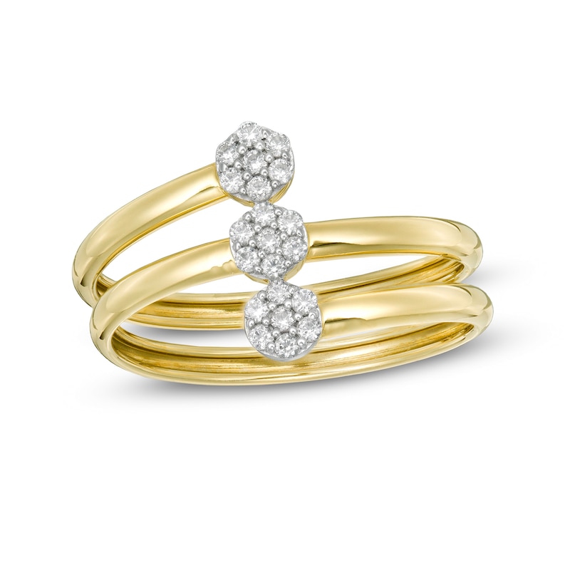 Main Image 1 of 1/6 CT. T.W. Composite Diamond Linear Three Stone Open Wrap Ring in 10K Gold - Size 7