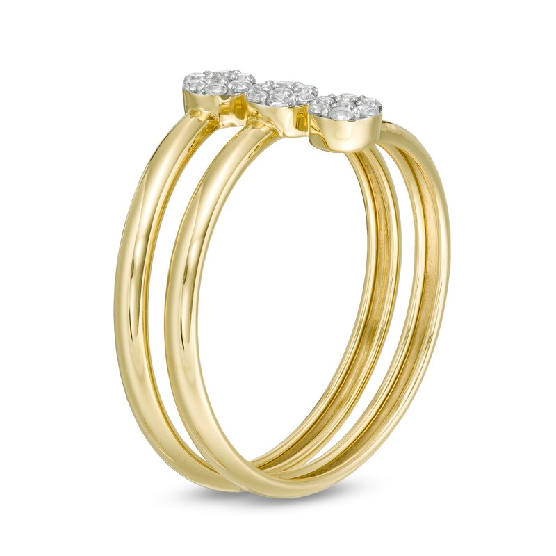 Main Image 2 of 1/6 CT. T.W. Composite Diamond Linear Three Stone Open Wrap Ring in 10K Gold - Size 7