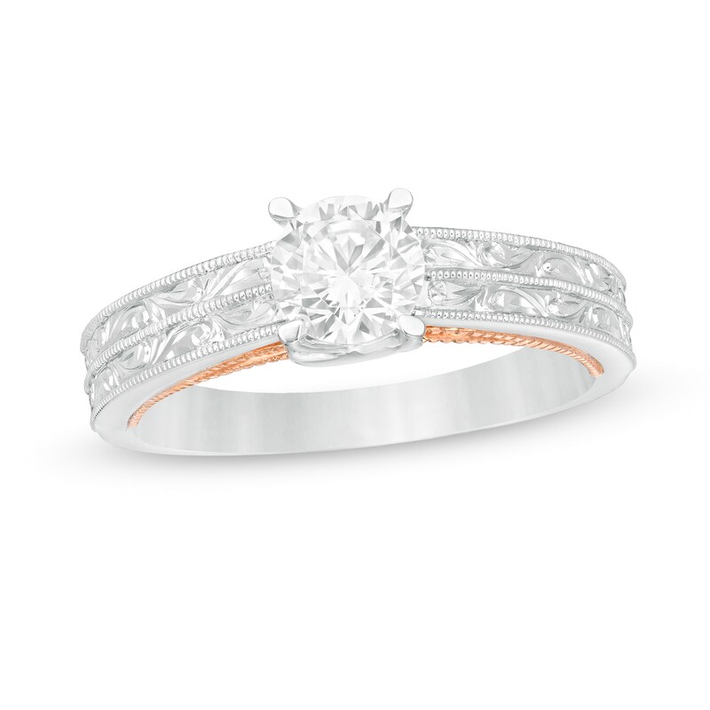 Main Image 1 of 3/4 CT. Certified Diamond Solitaire Vintage-Style Engagement Ring in 14K Two-Tone Gold (I/I1)