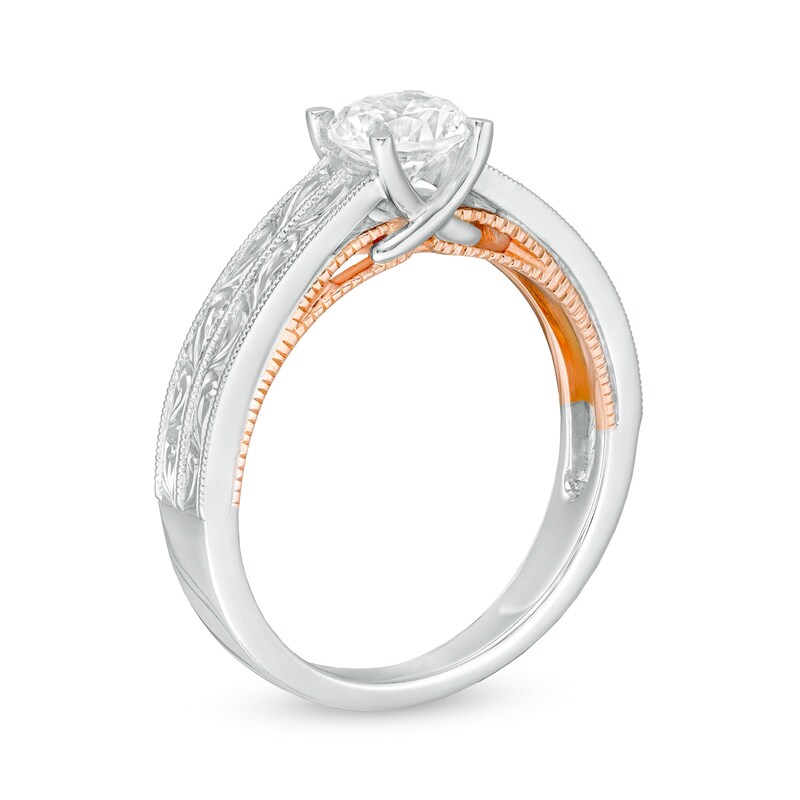 Main Image 3 of 3/4 CT. Certified Diamond Solitaire Vintage-Style Engagement Ring in 14K Two-Tone Gold (I/I1)