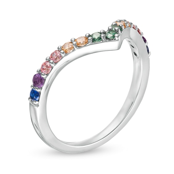 Simulated Multi-Color Sapphire Chevron Ring in Sterling Silver