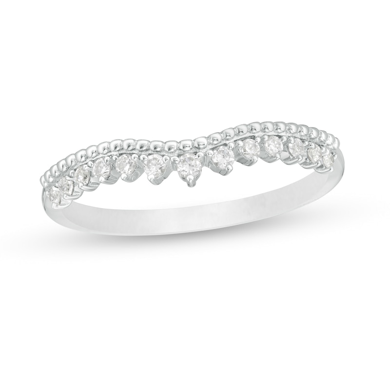 Main Image 1 of 1/6 CT. T.W. Diamond Beaded Edge Contour Anniversary Band in 14K White Gold