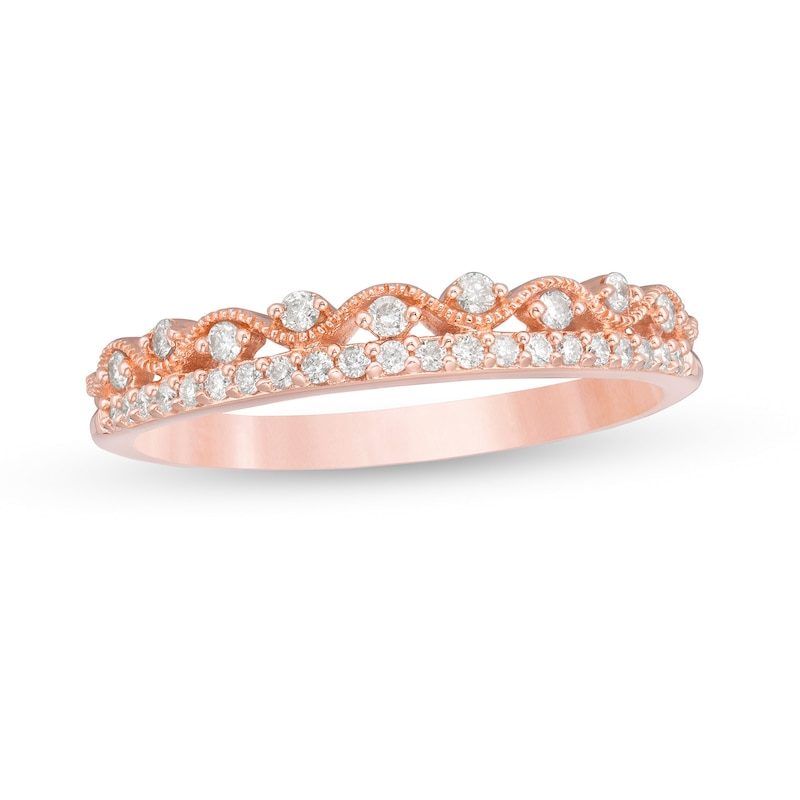 1/5 CT. T.W. Diamond Cascading Vintage-Style Stack Band in 10K Rose Gold