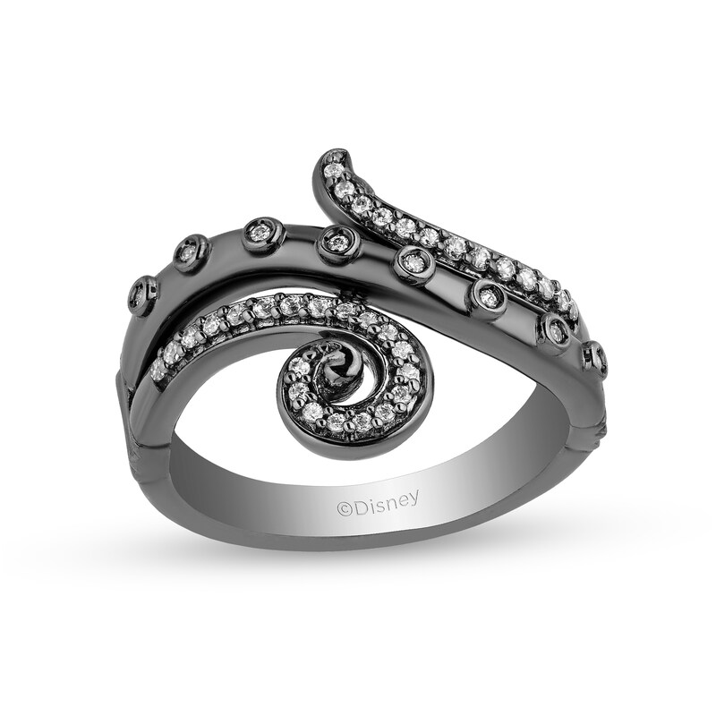 Main Image 1 of Enchanted Disney Villains Ursula 1/5 CT. T.W. Diamond Curled Tentacle Ring in Sterling Silver with Black Rhodium