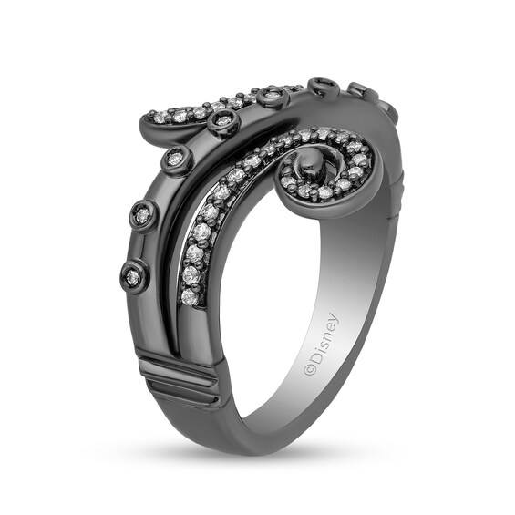 Enchanted Disney Villains Ursula 1/5 CT. T.w. Diamond Curled Tentacle Ring in Sterling Silver with Black Rhodium