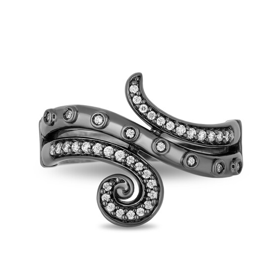 Enchanted Disney Villains Ursula 1/5 CT. T.w. Diamond Curled Tentacle Ring in Sterling Silver with Black Rhodium