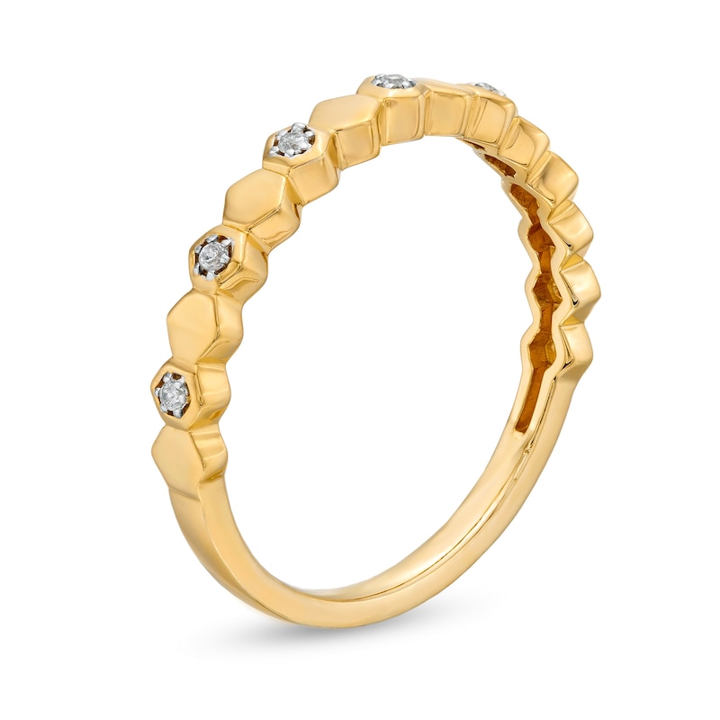 Main Image 3 of 1/20 CT. T.W. Diamond Alternating Honeycomb Ring in 10K Gold