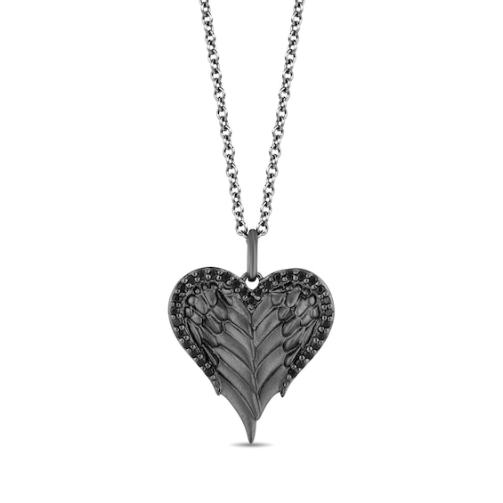 Enchanted Disney Villains Maleficent 1/6 CT. T.w. Black Diamond Heart and Wings Pendant in Sterling Silver
