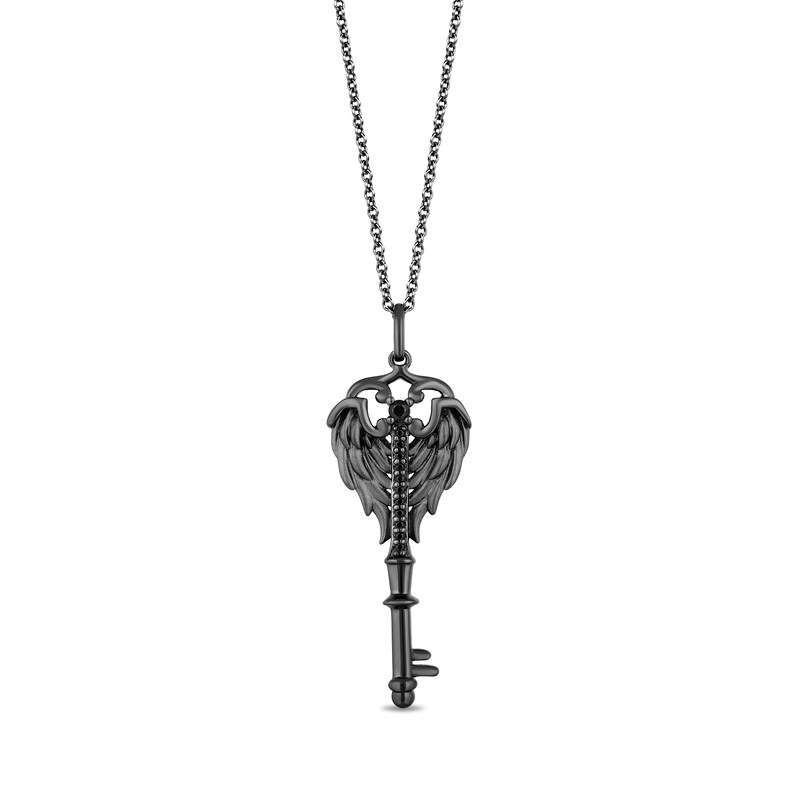 Main Image 1 of Enchanted Disney Villains Maleficent 1/10 CT. T.W. Black Diamond Key Pendant in Sterling Silver - 19"