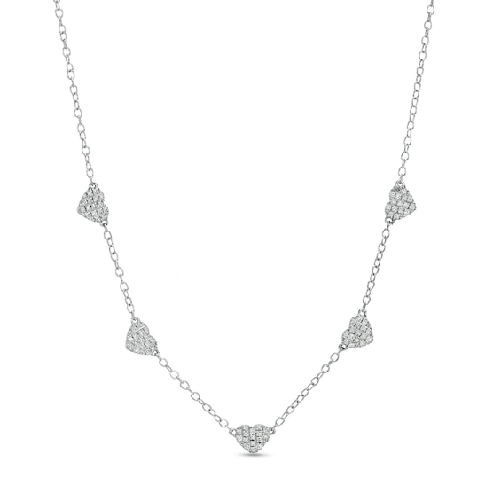 1/8 CT. T.w. Diamond Heart Station Necklace in 10K White Gold - 19"