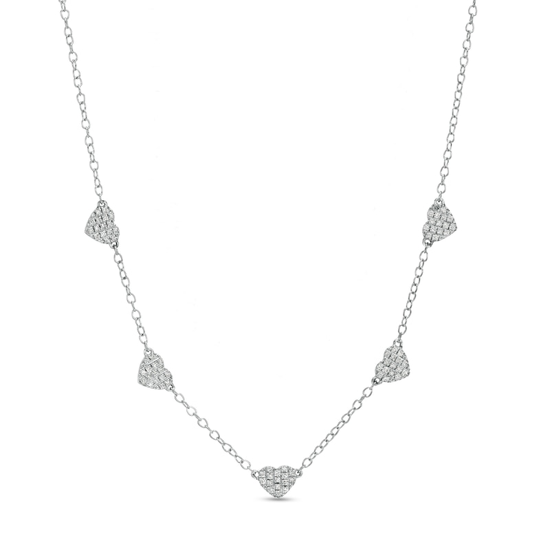 Main Image 1 of 1/8 CT. T.W. Diamond Heart Station Necklace in 10K White Gold - 19"