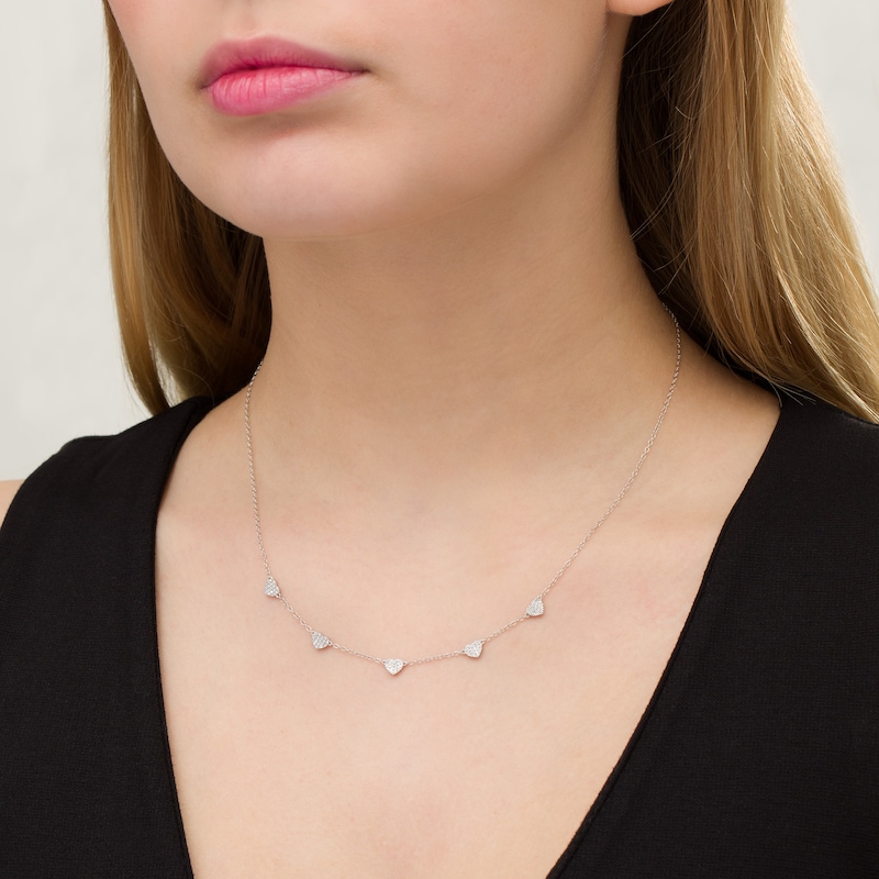 Main Image 2 of 1/8 CT. T.W. Diamond Heart Station Necklace in 10K White Gold - 19"