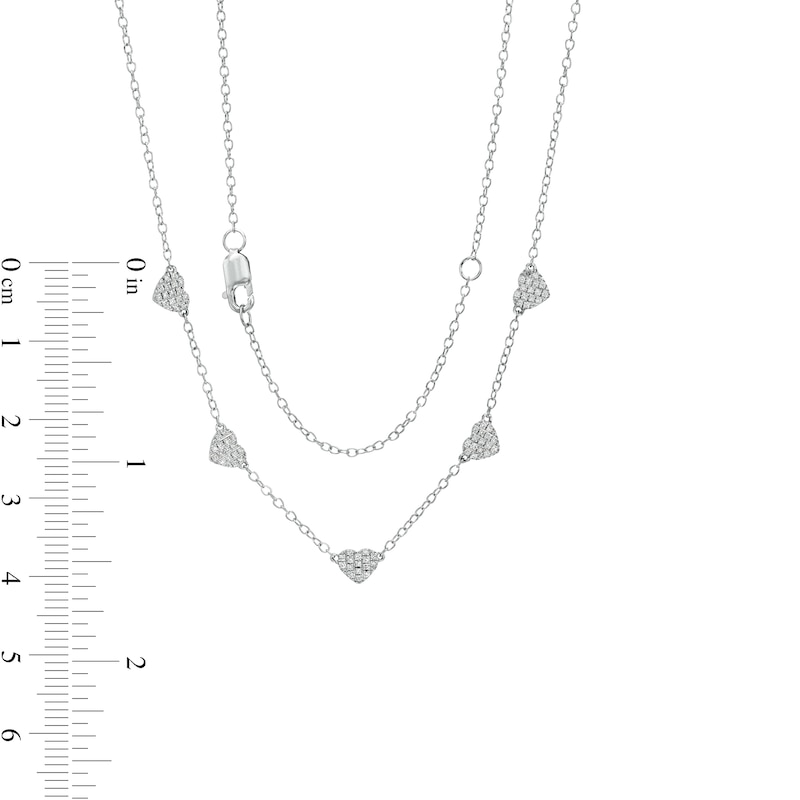 Main Image 3 of 1/8 CT. T.W. Diamond Heart Station Necklace in 10K White Gold - 19"