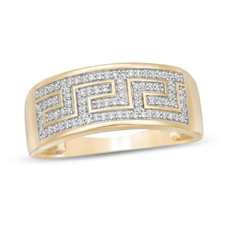 Main Image 1 of 1/4 CT. T.W. Diamond Greek Key Ring in 10K Gold