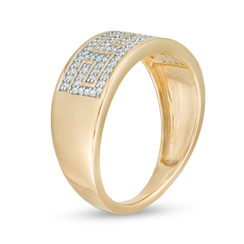 Main Image 3 of 1/4 CT. T.W. Diamond Greek Key Ring in 10K Gold