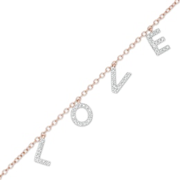 1/10 CT. T.W. Diamond &quot;LOVE&quot; Charm Anklet in 10K Rose Gold - 10&quot;