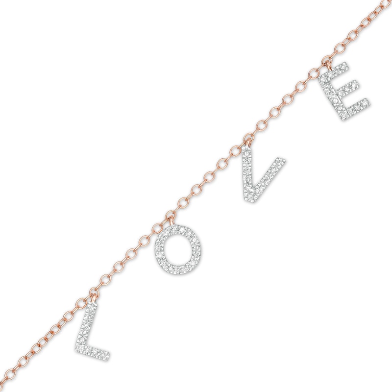 1/10 CT. T.W. Diamond "LOVE" Charm Anklet in 10K Rose Gold - 10"