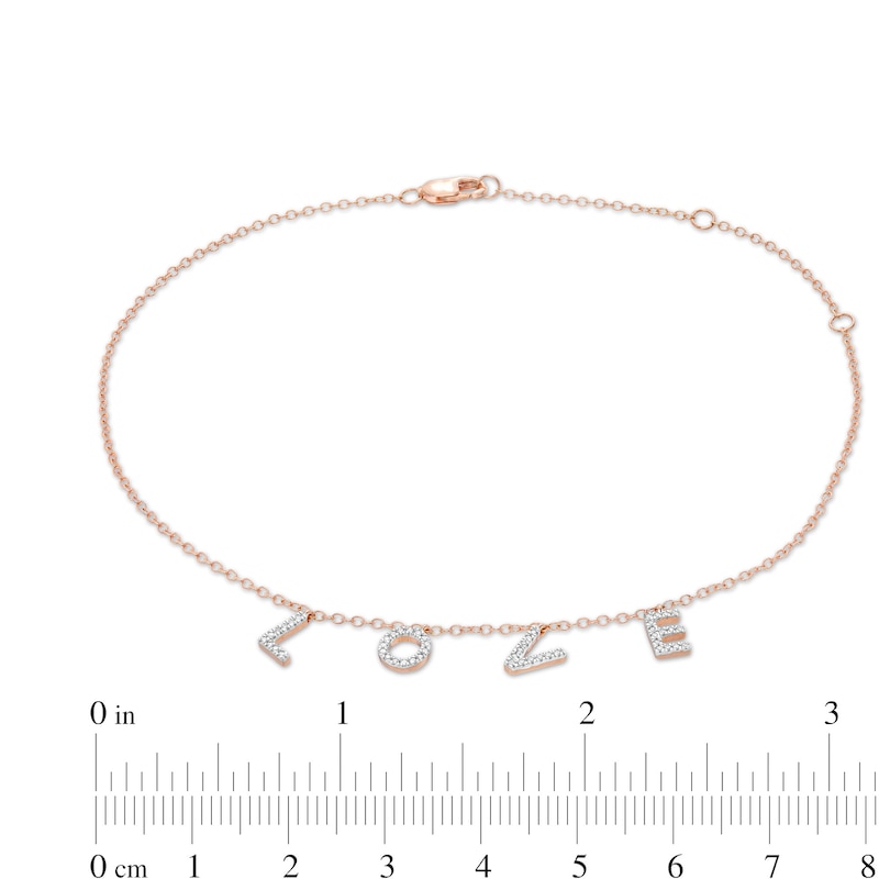 1/10 CT. T.W. Diamond "LOVE" Charm Anklet in 10K Rose Gold - 10"