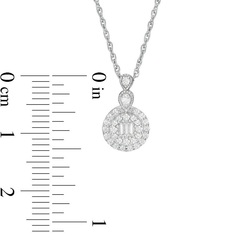 Main Image 3 of 1/5 CT. T.W. Baguette Composite Diamond Frame Vintage-Style Pendant in 10K White Gold