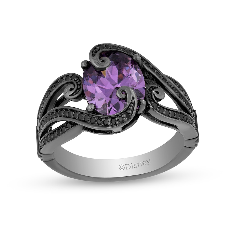 Main Image 1 of Enchanted Disney Villains Ursula Oval Amethyst and 1/4 CT. T.W. Black Diamond Ring in Sterling Silver