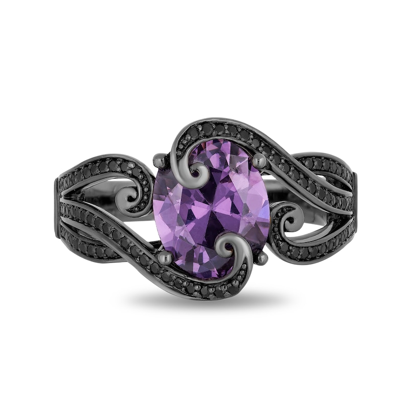Main Image 4 of Enchanted Disney Villains Ursula Oval Amethyst and 1/4 CT. T.W. Black Diamond Ring in Sterling Silver