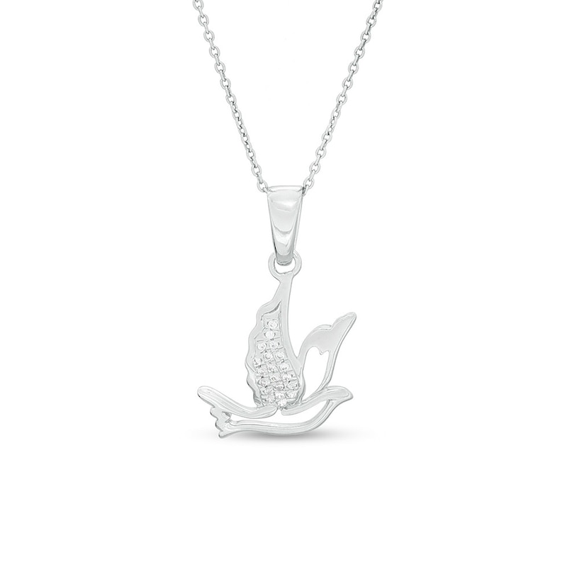 Main Image 1 of 1/20 CT. T.W. Diamond Flying Dove Cutout Pendant in Sterling Silver
