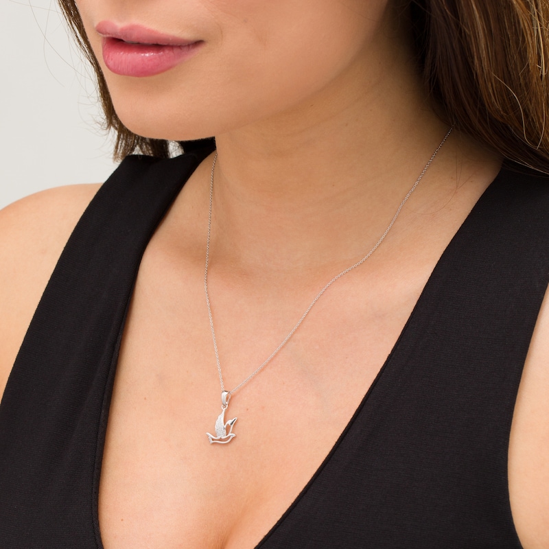 Main Image 2 of 1/20 CT. T.W. Diamond Flying Dove Cutout Pendant in Sterling Silver