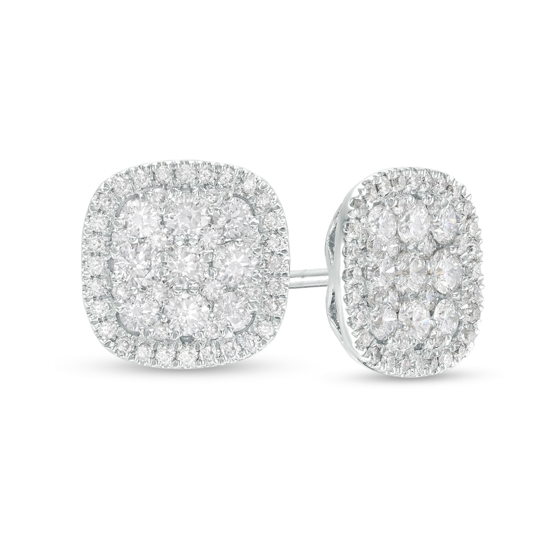 Main Image 1 of 1 CT. T.W. Composite Diamond Cushion Frame Stud Earrings in 10K White Gold