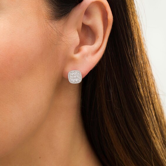 1 CT. T.w. Composite Diamond Cushion Frame Stud Earrings in 10K White Gold