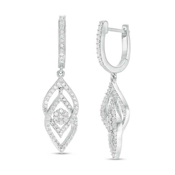 3/4 CT. T.w. Composite Diamond Double Flame Drop Earrings in 10K White Gold