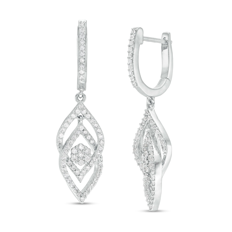 Main Image 1 of 3/4 CT. T.W. Composite Diamond Double Flame Drop Earrings in 10K White Gold