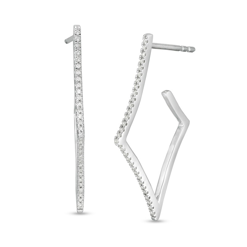 Main Image 1 of 1/8 CT. T.W. Diamond Abstract Square Hoop Earrings in 10K White Gold