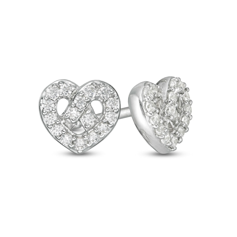 Main Image 1 of 1/5 CT. T.W. Diamond Heart Stud Earrings in Sterling Silver