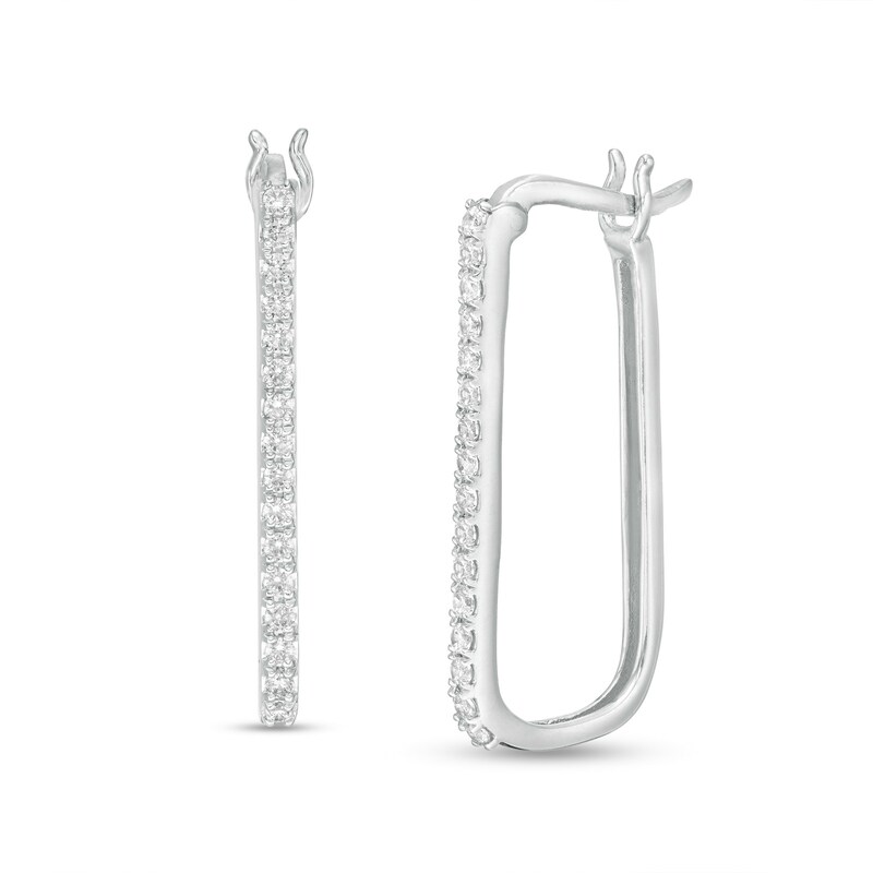 Main Image 1 of 1/4 CT. T.W. Diamond Rectangular Hoop Earrings in 10K White Gold