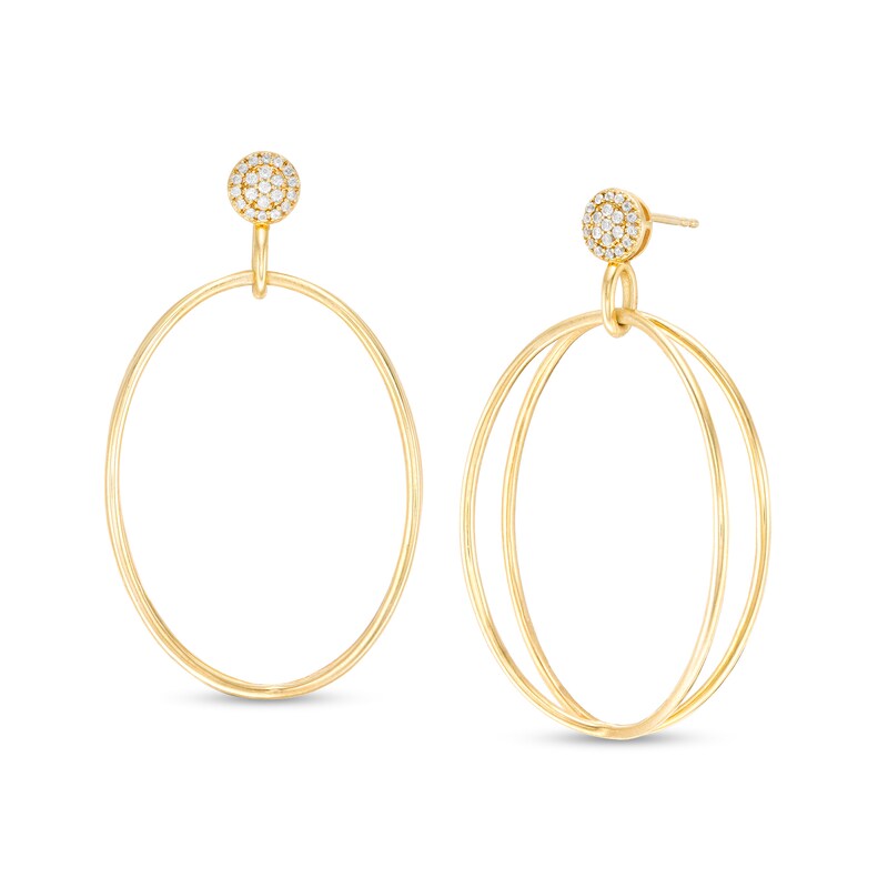 Main Image 1 of 1/4 CT. T.W. Composite Diamond Open Oval Drop Earrings in 10K Gold