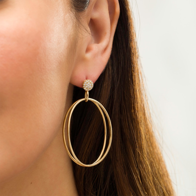 Main Image 2 of 1/4 CT. T.W. Composite Diamond Open Oval Drop Earrings in 10K Gold
