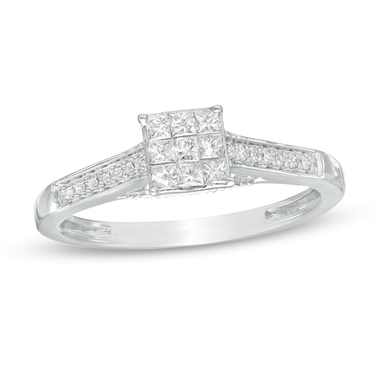 Main Image 1 of 1/4 CT. T.W. Princess-Cut Multi-Diamond Promise Ring in 10K White Gold