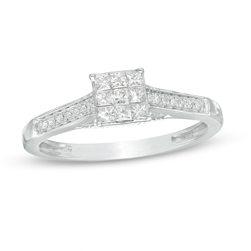 1/4 CT. T.W. Princess-Cut Multi-Diamond Promise Ring in 10K White Gold